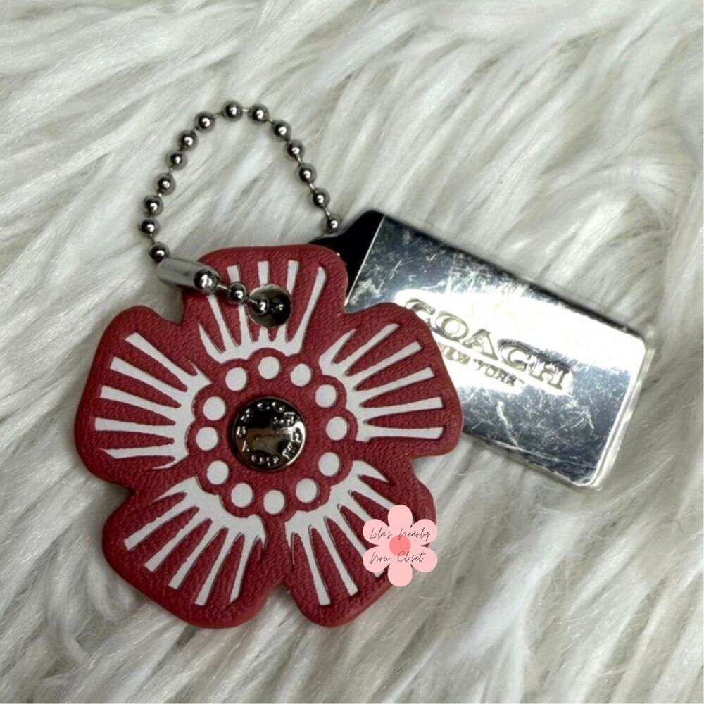 1.5" COACH Silver Tea Rose Flower Floral Bag Charm Hang Tag